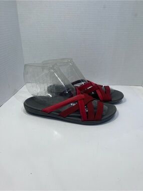 Women's Red Strappy Slide Sandals